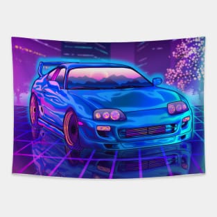 Toyota Supra mk4 Car Synthwave Tokyo City Tapestry