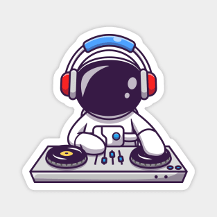 Cute Astronaut Playing DJ Electronic Music With Headphone Magnet