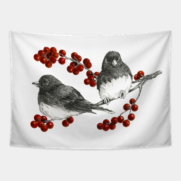 Winterberry Junco Tapestry by hnewmanart