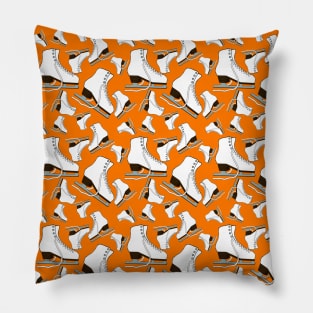 Figure Skates on Orange Background Design Pillow