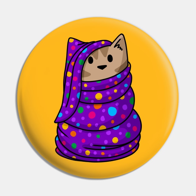 Brown tabby cat wrapped in purple blanket Pin by Doodlecats 