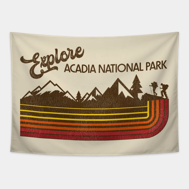 Explore Acadia National Park Retro 70s/80s Stripe Tapestry by darklordpug
