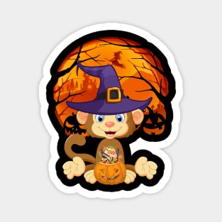 Monkey pumpkin witch Magnet