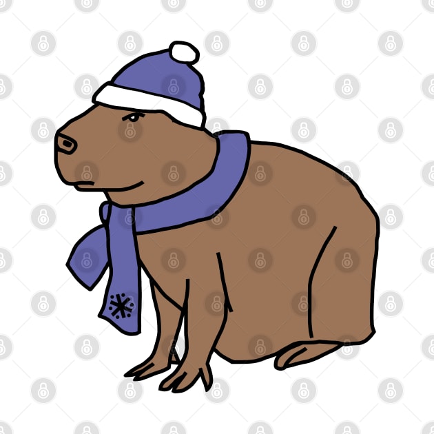 Winter Capybara Wearing Blue Hat and Scarf by ellenhenryart