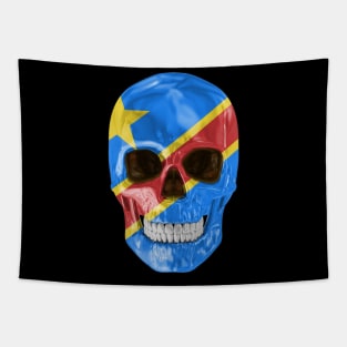 Democratic Republic Of Congo Flag Skull - Gift for Congolese With Roots From Democratic Republic Of Congo Tapestry