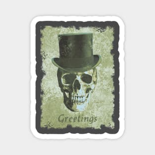 Top hat skull Greetings macabre green distressed spooky Magnet