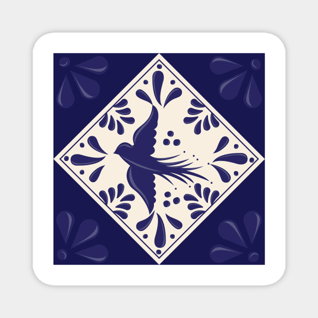 Blue Talavera Tile, Flying Dove by Akbaly Magnet by Akbaly