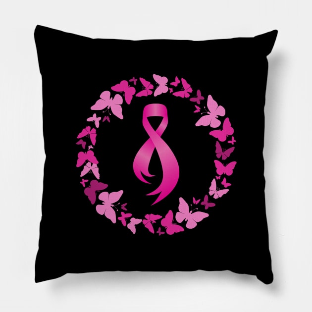 Pink Butterflies Wreath - Breast Cancer Pillow by ScottsRed