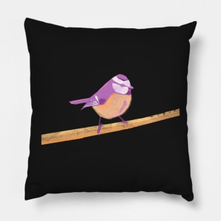 Blue tit illustration purple, yellow and pink colored bird Pillow