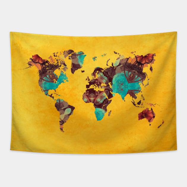 world map yellow  #map #worldmap Tapestry by JBJart