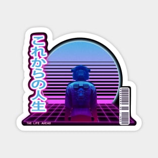 Synthwave The Life Ahead - Korekara no jinsei- White letters Black Borders Magnet