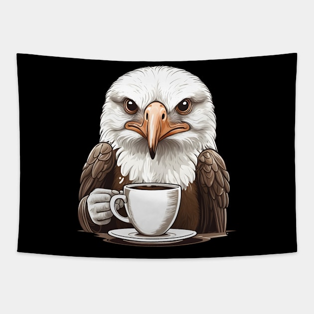 Eagle Drinks Coffee Tapestry by TEENOVO 