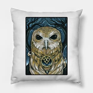 Owl Guardian of The Woods -Black Outlined Version Pillow