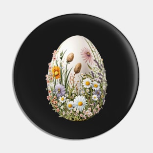 Floral Garden Botanical Print with wild flowers Easter Egg Pin