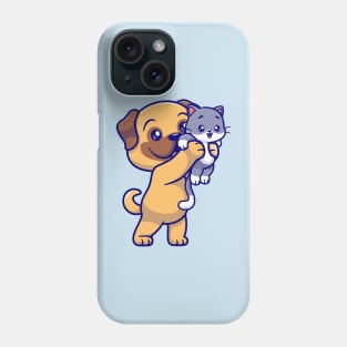 Cute Pug Dog Holding Baby Cat Cartoon Phone Case