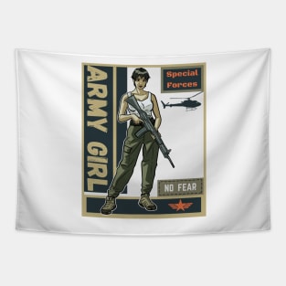 White Anime Army Girl Tapestry