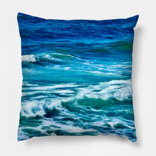 Ocean Waves of Turquoise Blue Pillow