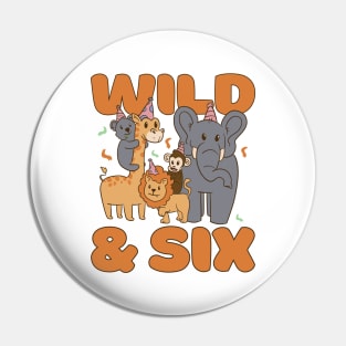 Wild & SIx Jungle Safari Zoo Kids 6th Birthday Pin