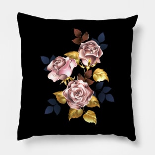 Pink Gold Roses with leaves Pillow