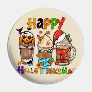 Happy HalloThanksMas Halloween Thanksgiving Christmas Design Pin