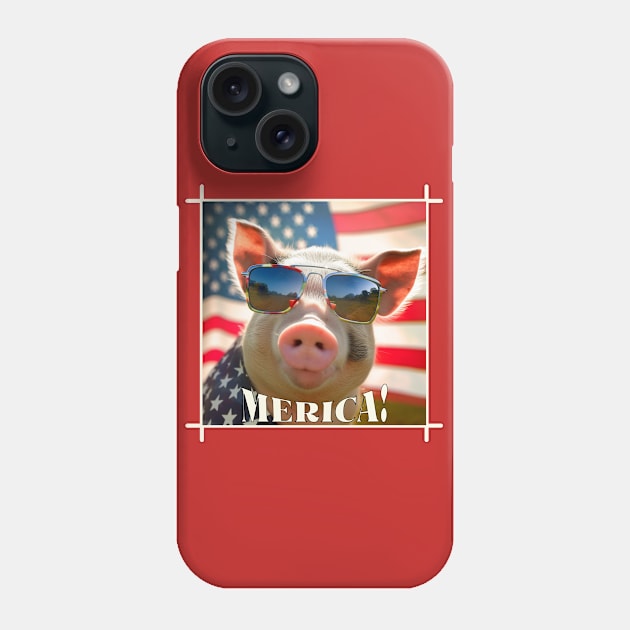 Funny Patriotic Pig MERICA! Happy Birthday America! T-Shirt Phone Case by webbjuliannamarie@gmail.com