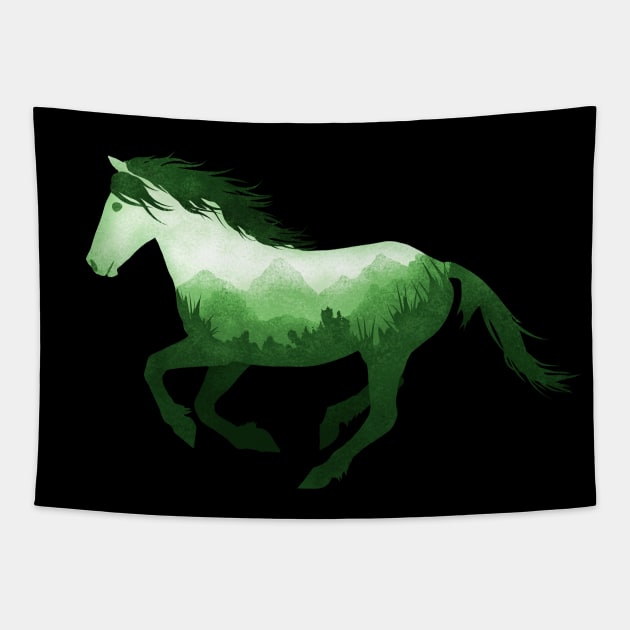 Dramabite Wild Horse Mustang Equine Double Exposure Wildlife Animal Tapestry by dramabite