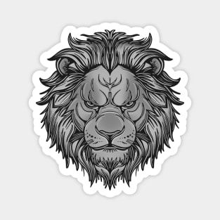 Black and white lion with mane Magnet