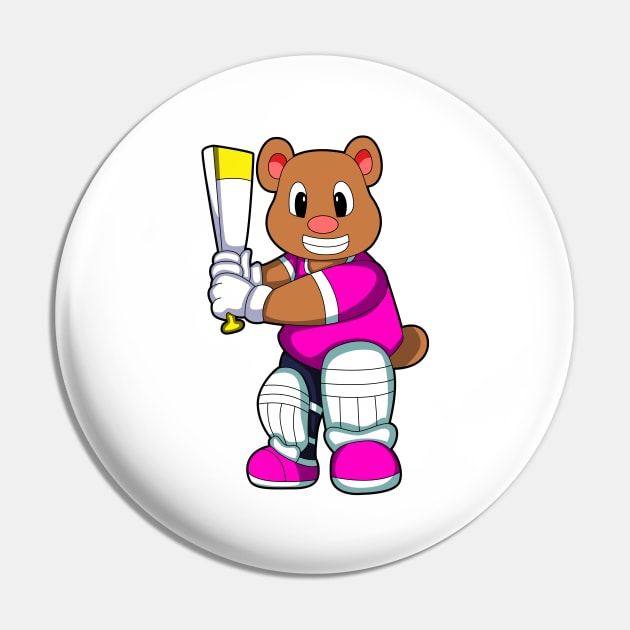 Bear as Batsman with Cricket bat Pin by Markus Schnabel