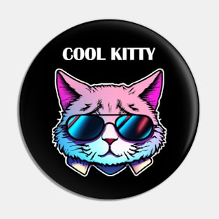 Cool Kitty Synthwave Retro Pin