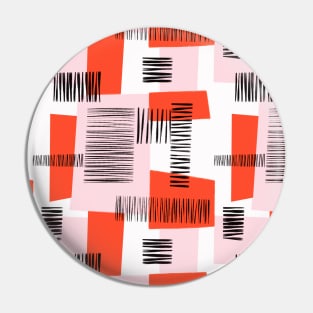 Modern Geometric Collage Red Pink Black White Pin