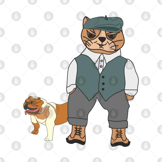 Elegant cat with English bulldog by Alekvik