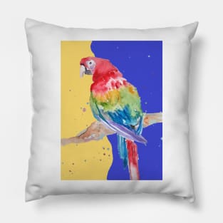 Parrot Watercolor Painting Macaw - Navy Blue Pillow