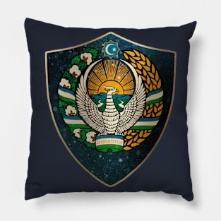 Uzbekistan Coat of Arms and Starry Nights Shield Pillow