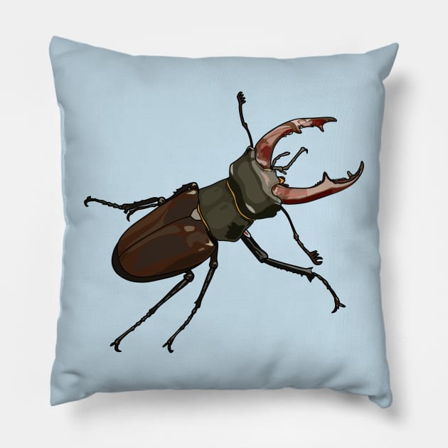 Stag beetle cartoon illustration Pillow by Miss Cartoon