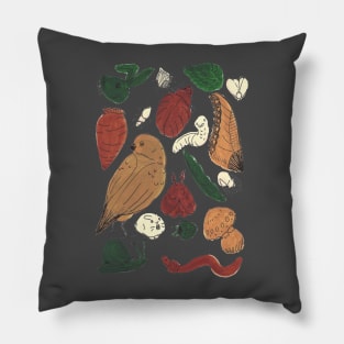 Garden Themed Print Pattern, Birds Bugs and Vegtables Pillow