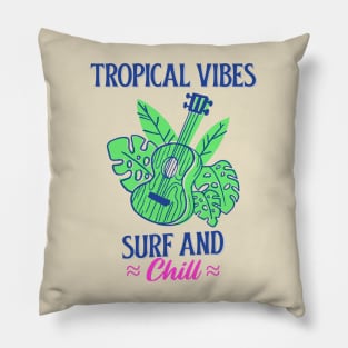 Tropical Vibes Surf & Chill Hawaii Hawaiian Surfer Surfing Pillow