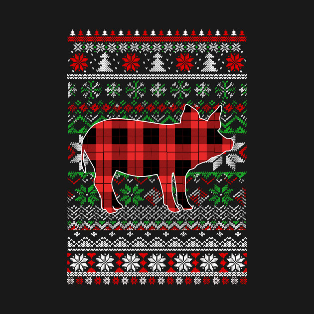 Disover Pig Red Plaid Ugly Christmas Sweater Funny Gifts - Pig Christmas Sweater - T-Shirt