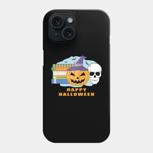 Happy Reading Halloween - Spooky Skull, Pumpkin & Books Phone Case