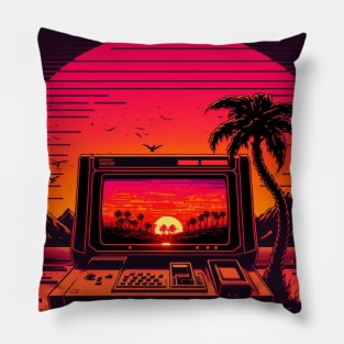 Synthwave Sunrise Of Gaming Pillow