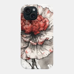 White and red carnation flowers watercolor art Phone Case