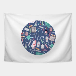 Medical Pattern | Doctor | Nurse | Watercolor | Navy Texture Tapestry