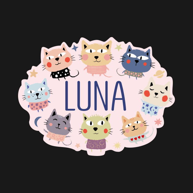 Luna name with cartoon cats by WildMeART