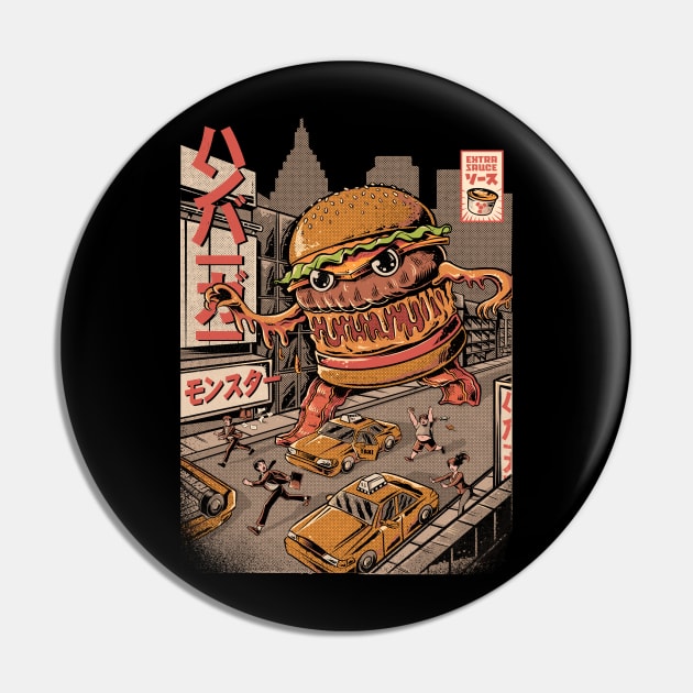 BurgerZilla - Black Pin by Ilustrata