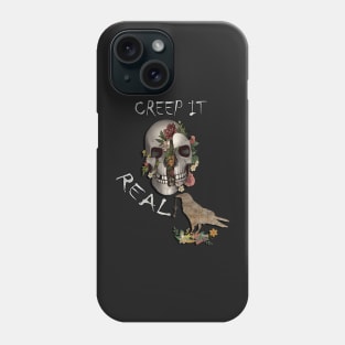 Halloween Funny Quote, Creep It Real Graphic Art Design Raven & Skull Phone Case