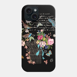 Vintage French style architectural image enhanced with flowers, birds butterflies, script. Interacted design for your projects. Phone Case