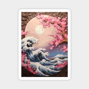 The Great Wave Off Kanagawa and Cherry Blossom Japanese Art Style Magnet