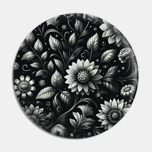 Silver Floral Illustration Pin