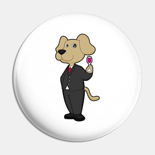 Dog as Groom with Glass of Red wine Pin