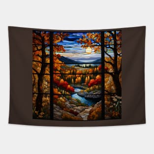 Stained Glass Window Of Autumn Scenery Tapestry