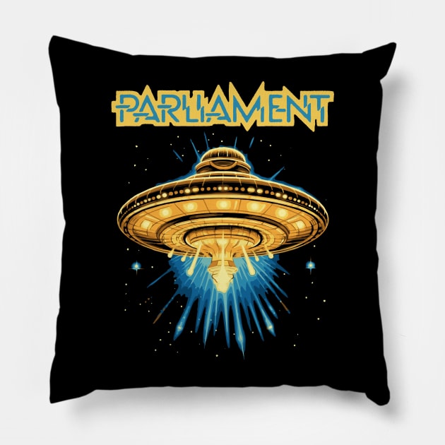 Parliament Funkadelic Retro Mothership UFO Rock Funk Throwback Pillow by robotbasecamp